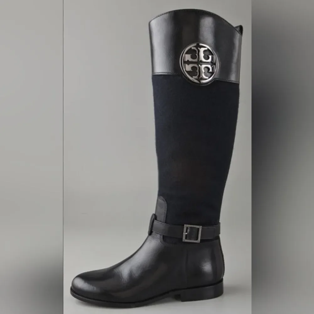 Tory Burch Blaire Designer Black Knee High Riding Leather Boots 5